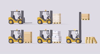 Vector isolated forklift loader delivery boxes set clipart
