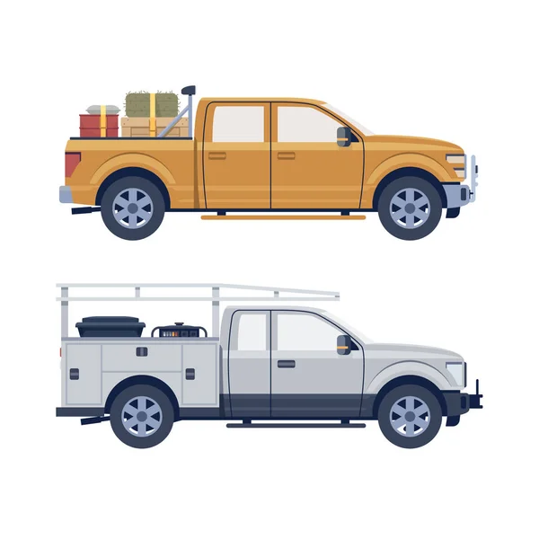 Düz izole Offroader SUV pikap kamyon çiftlik çiftliği ticari yeni kamyon seti