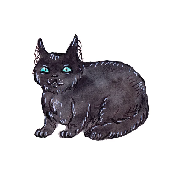 Акварельний Чорний Кіт Люсі — стокове фото