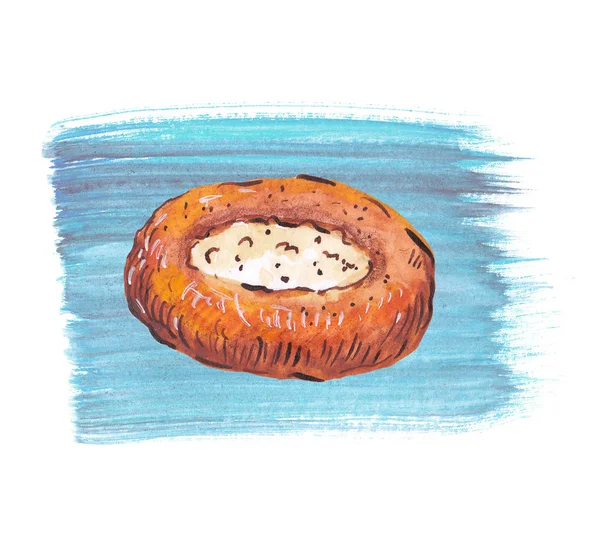 Ilustração Aquarela Cheesecake Com Queijo Cottage Fundo Verde — Fotografia de Stock