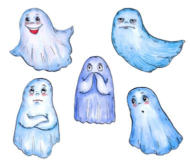 Farklı duygular suluboya hayaletlerle iyi çizgi film topluluğu