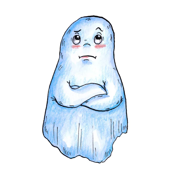 Pretty good thoughtful watercolor ghost on white backgroun