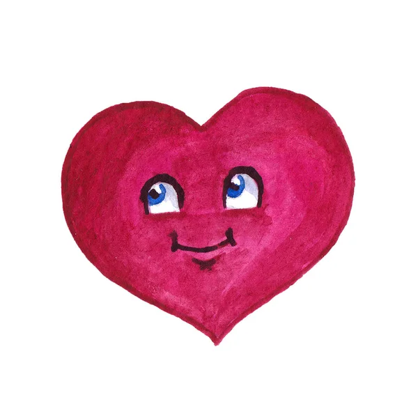 Ακουαρέλα Σκούρο Ροζ Καρδιά Άσπρο Φόντο Κινούμενα Σχέδια — Φωτογραφία Αρχείου