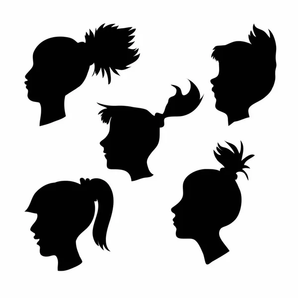 Vector Black Ponytail Heads — Stock Vector