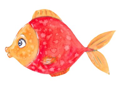 sevimli küçük kırmızı suluboya balık gülümseyen