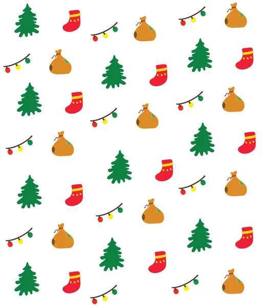 Patrón Navidad Vectorial Diferentes Objetos Sobre Fondo Blanco — Vector de stock