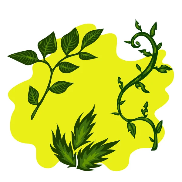 Tres Plantas Vectores Verdes Sobre Fondo Amarillo — Vector de stock