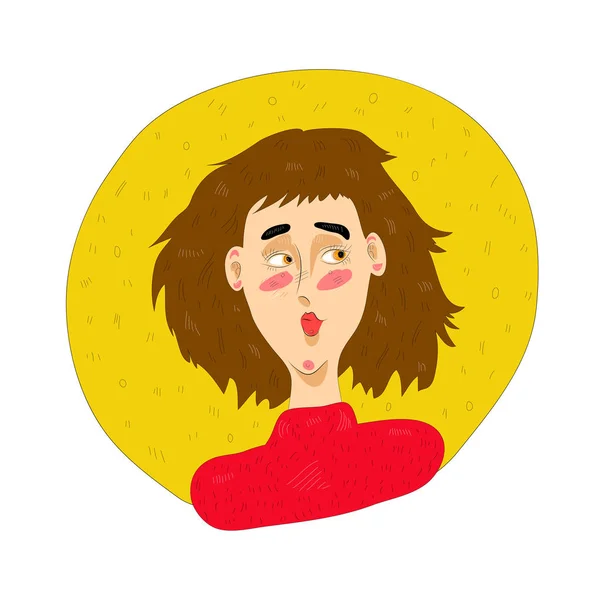 Векторний Портрет Жінки Коричневим Волоссям Жовтому Фоні — стоковий вектор