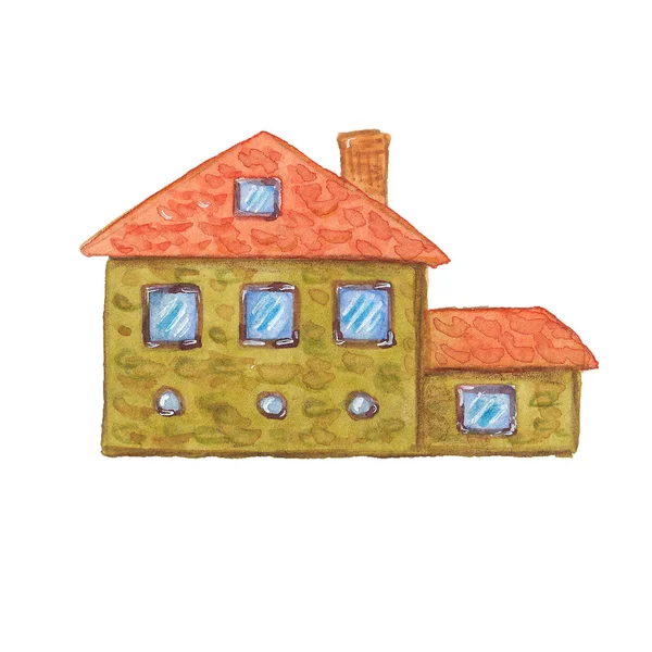 Watercolor Bonito Casa Dos Desenhos Animados Backgroun Branco — Fotografia de Stock