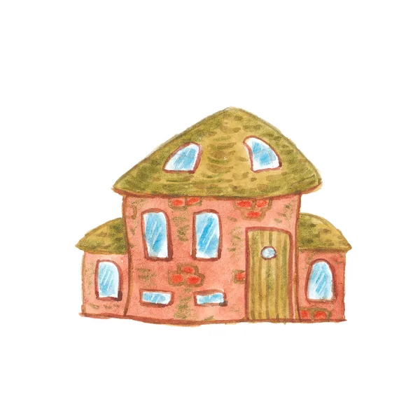 Aquarel Cute Cartoon Huis Witte Pagina — Stockfoto