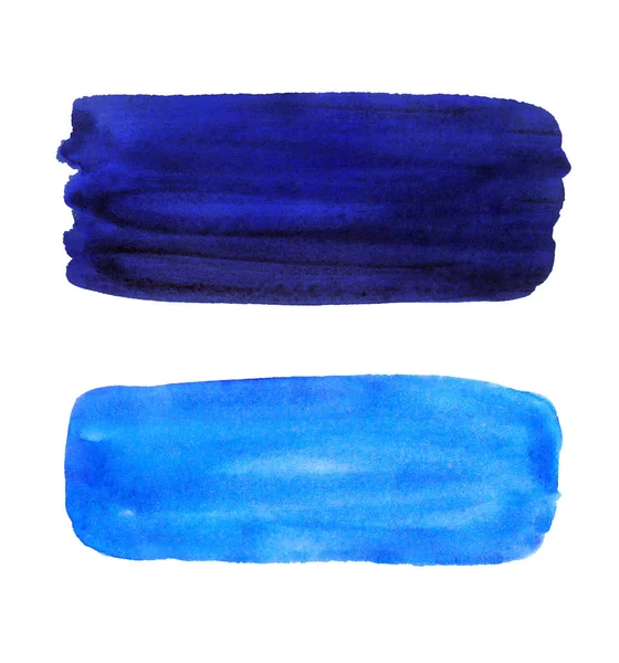 Sada Dvou Modrých Akvarel Texturou Tahů Bílém Pozadí — Stock fotografie