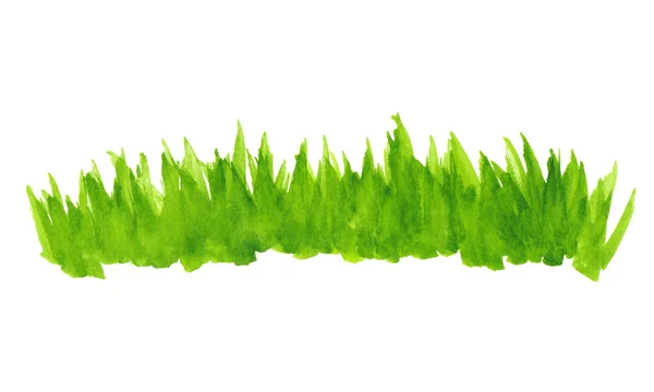 Ilustración de una franja verde de hierba acuarela en un blanco — Foto de Stock