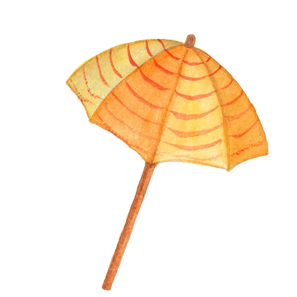 Parasol plage jaune-orange à rayures rouges — Photo