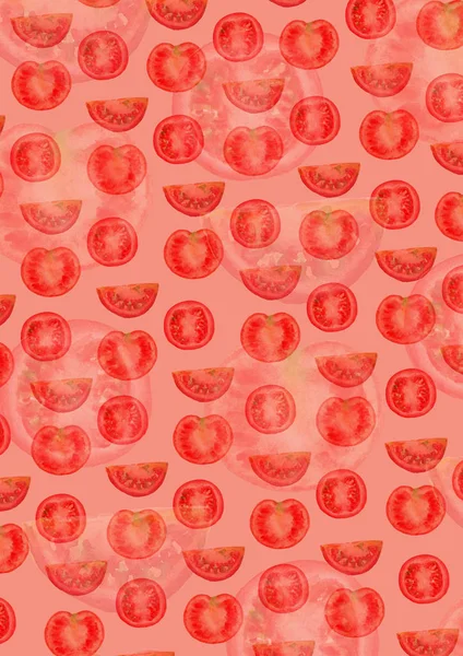 Fundo Aquarela Com Ilustração Tomates Vermelhos Sobre Fundo Vermelho — Fotografia de Stock