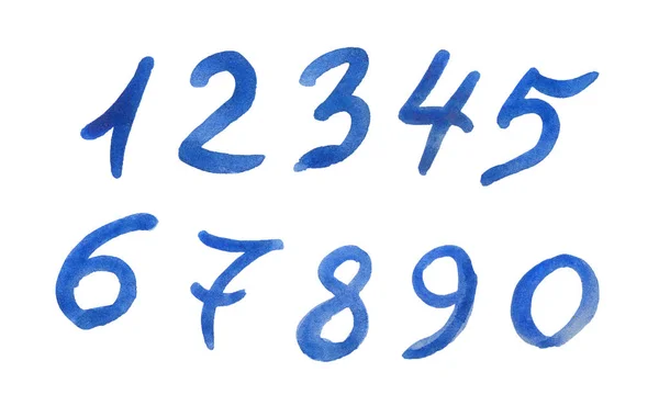Conjunto de números de aquarela azul — Fotografia de Stock