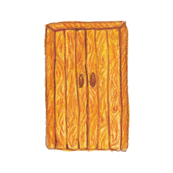 Acuarela ilustración de puerta de madera amarilla en blanco — Foto de Stock