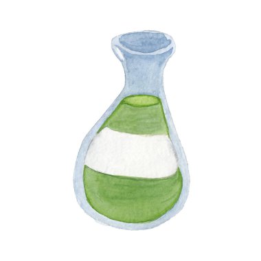 Yeşil likörlü bir şişenin suluboya çizimi