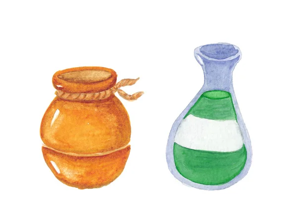 Акварельный рисунок бутылки и флакона — стоковое фото