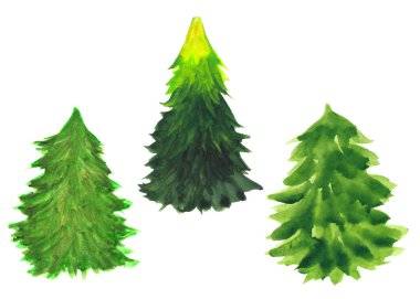 Beyaz üzerine yeşil bir Noel ağacının suluboya çizimi 