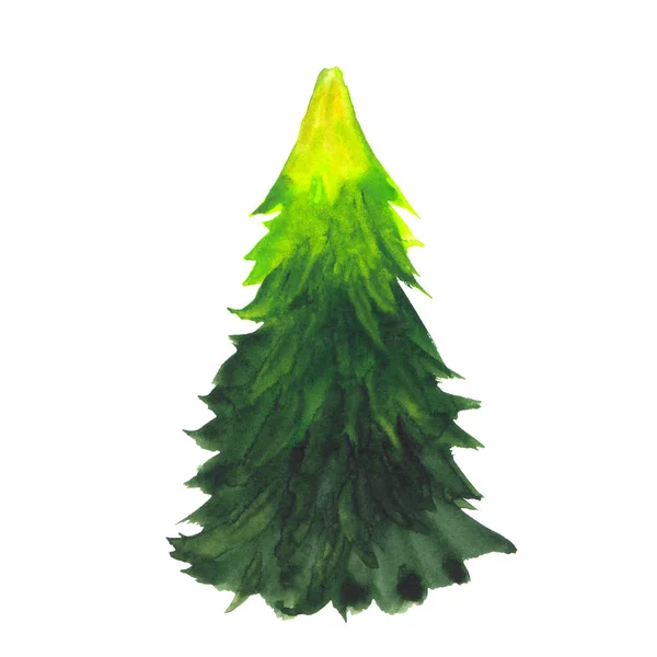 Dibujo en acuarela de un árbol de Navidad verde sobre un blanco — Foto de Stock