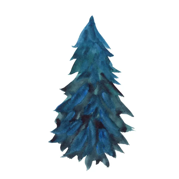 Dibujo en acuarela de un árbol de Navidad verde sobre un blanco — Foto de Stock