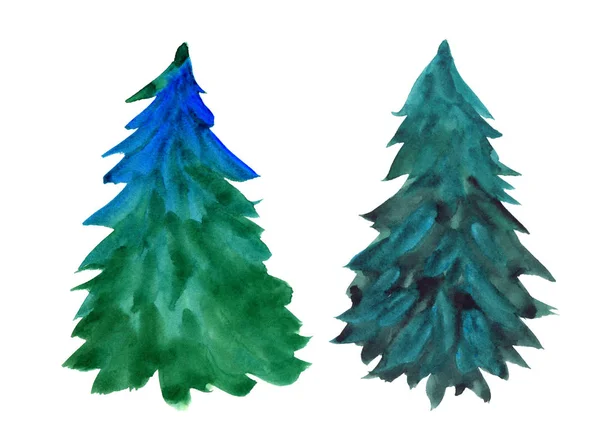 Dibujo en acuarela de un árbol de Navidad verde sobre un blanco — Foto de Stock