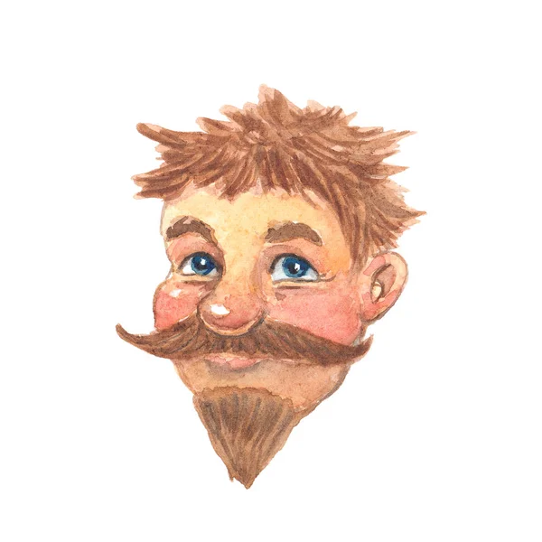 Akwarela ilustracja głowy człowieka z brodą i wąsami — Zdjęcie stockowe