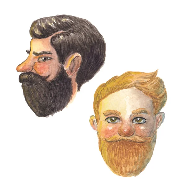 Ilustração aquarela da cabeça de um homem com barba e bigode — Fotografia de Stock