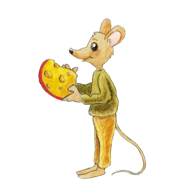 Akwarela ilustracja zabawna mysz kreskówka — Zdjęcie stockowe