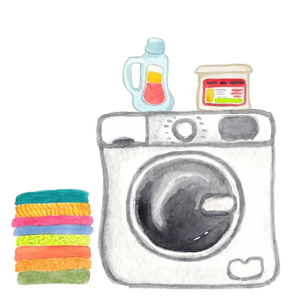 Akwarela ilustracja pralki — Zdjęcie stockowe