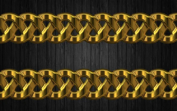 Gold chains on a wooden wall 3D-Illustration