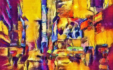 Şehrin Güçlü Aquarell Boyama Dijital Sanatı