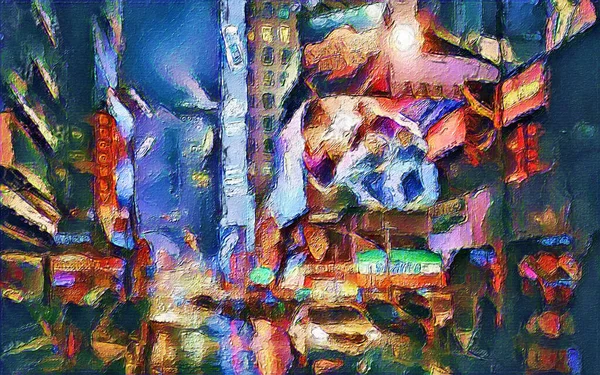 Місто Нічному Акриловому Живописі Цифрові Твори Мистецтва — стокове фото