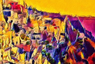 Santorini Yunanistan güçlü akvaryum dijital sanat eserleri boyuyor