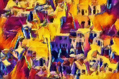 Santorin 2 Güçlü Aquarell Boyama Dijital Sanatı