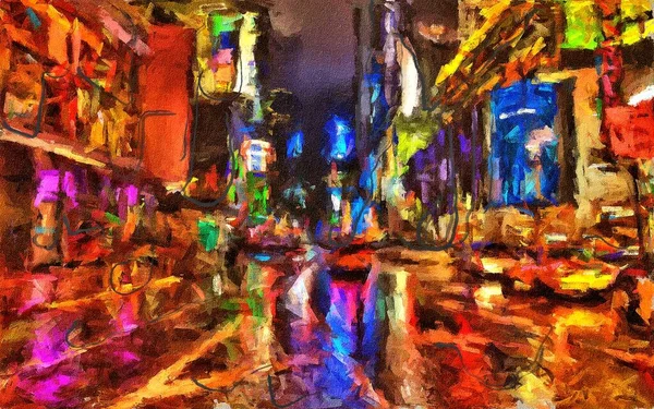 Geceleri Soyut Şehir Dijital Sanat Eserleri Mavi Kurdele Resimleri — Stok fotoğraf