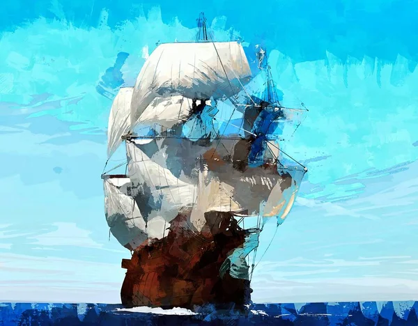 Vecchia Barca Vela Pittura Digitale Opere Arte Immagine Stock