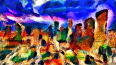 Soyut şehir, akryl resim, dijital sanat eserleri