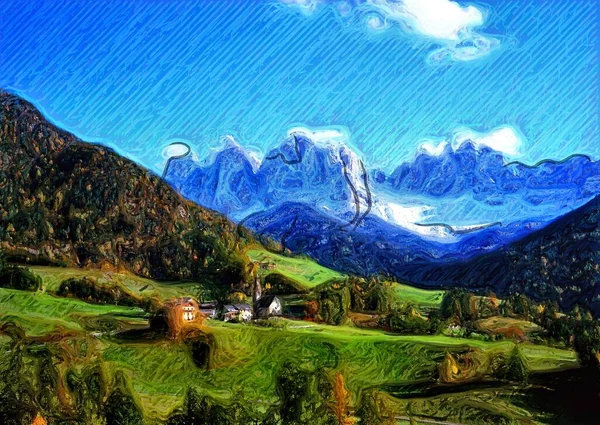 Berglandschaft Digital Painting Van Gogh Style — 스톡 사진