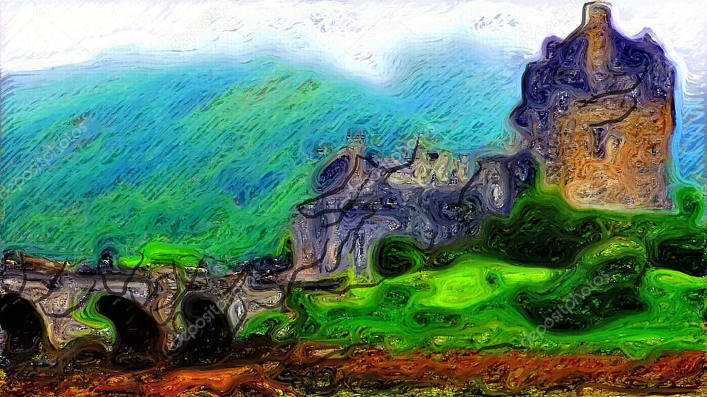 Castle in scotland digital painting in van gogh style