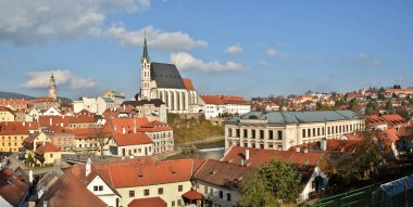 Cesky Krumlov 'un Panoraması. Şehir UNESCO 'nun Dünya Mirası Bölgesi.