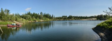 Summer panorama of the river in Yamal. Pike river in the natural Park of the Polar Urals. clipart