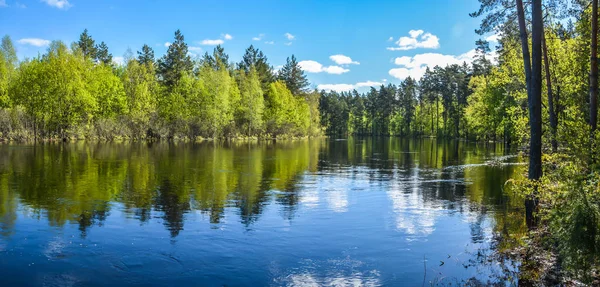 Lente Panoramisch Water Landschap Van Centraal Rusland Panorama Van Rivier — Stockfoto