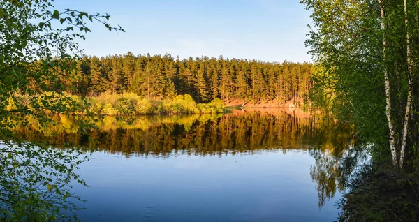 Lente Panoramisch Water Landschap Van Centraal Rusland Panorama Van Rivier — Stockfoto