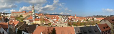 Cesky Krumlov 'un Panoraması. Şehir UNESCO 'nun Dünya Mirası Bölgesi.