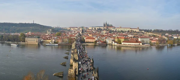Panorama Del Puente Carlos Praga Puente Más Famoso Sobre Moldava —  Fotos de Stock