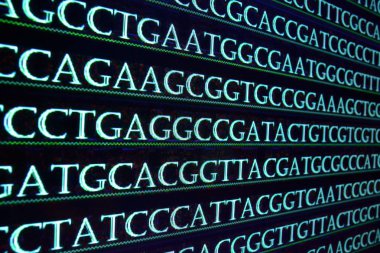 Modern genom sıralama. Nükleotit bazlar DNA, alfabetik karakterler dizisi.