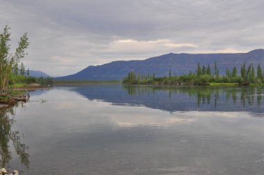 Nehir Muksun, Putorana Yaylası. Yaz su manzara modunda Taimyr, Sibirya, Rusya Federasyonu.