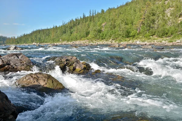 Polar Urallarda Rapids sitesi. Kuzey Nehri üzerinde eşik.