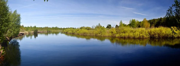 Panorama Van Rivier Van Lente Landschap Het Nationale Park Meshchersky — Stockfoto